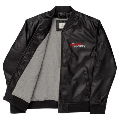 Leather Bomber Jacket: TRS White Text Logo