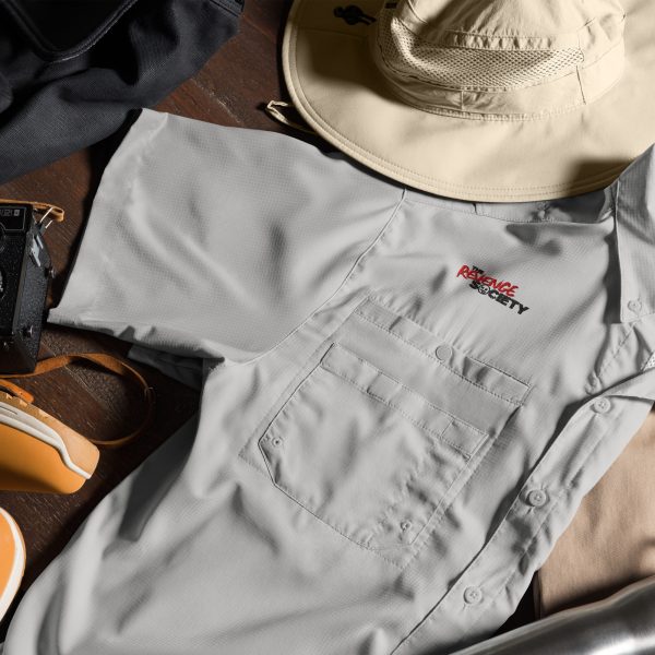 Short Sleeve Button Up Shirt: TRS Black Text Logo - Image 2