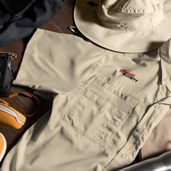 Short Sleeve Button Up Shirt: TRS Black Text Logo - Image 4